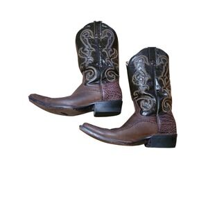 Rio Grande Brown Black Leather Western Cowboy Boots Pointed Toe Size 25.5 817